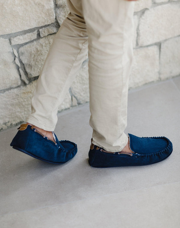 Bown Of London Owen Mens Fleece Lined Moccasin - Navy Size *