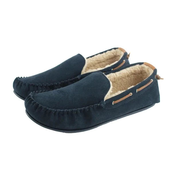 bown of london Owen Mens Fleece Lined Moccasin - Navy Size * bown of london Owen Mens Fleece Lined Moccasin - Navy Size *