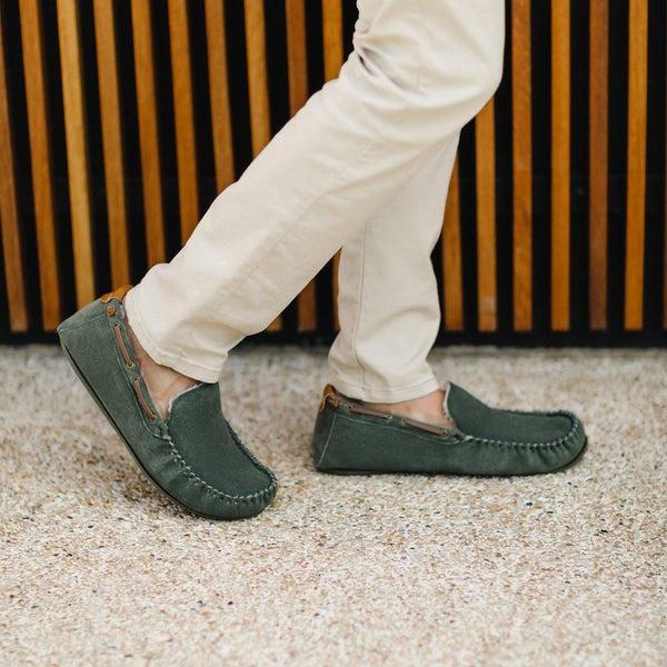 Bown Of London Owen Mens Fleece Lined Moccasin - Olive Size *