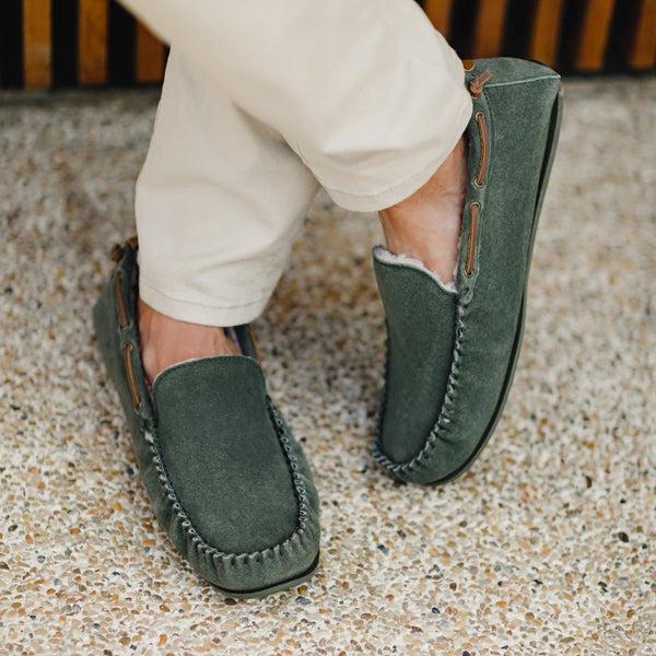 Bown Of London Owen Mens Fleece Lined Moccasin - Olive Size *