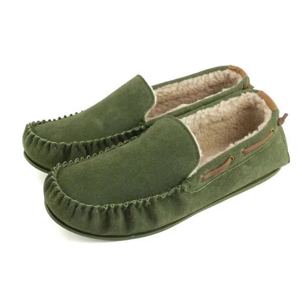 bown of london Owen Mens Fleece Lined Moccasin - Olive Size * bown of london Owen Mens Fleece Lined Moccasin - Olive Size *