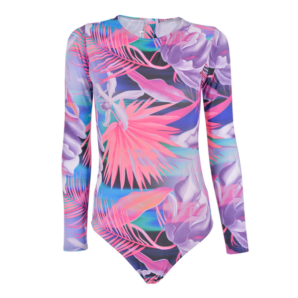 bown of london Pink Paradise Long Sleeve Back Zip One-Piece Swimsuit Size *