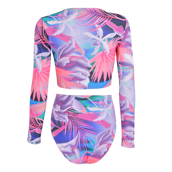 Bown Of London Pink Paradise Long Sleeve Cropped Rash Vest Size *