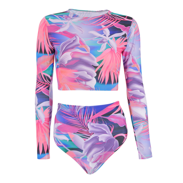 bown of london Pink Paradise Long Sleeve Cropped Rash Vest Size * bown of london Pink Paradise Long Sleeve Cropped Rash Vest Size *