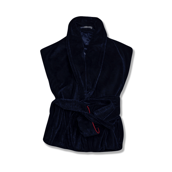 Bown Of London Rockefeller Luxury Cotton Short Velvet Smoking Jacket In Navy Size *