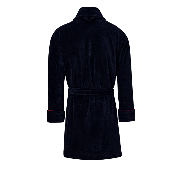 Bown Of London Rockefeller Luxury Cotton Short Velvet Smoking Jacket In Navy Size *