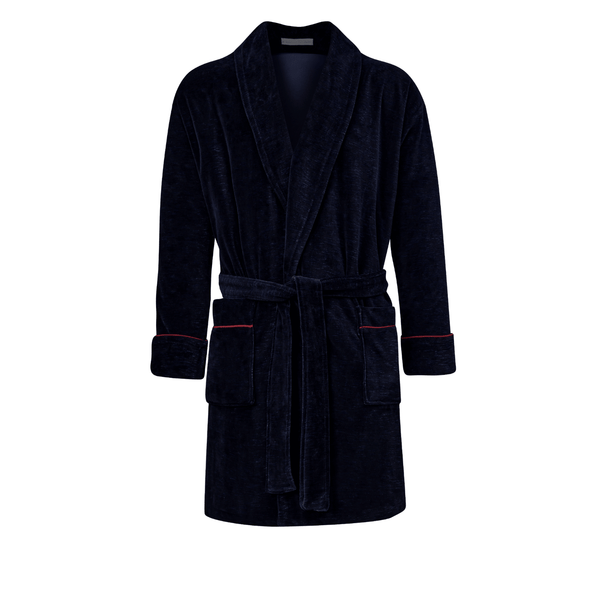 bown of london Rockefeller Luxury Cotton Short Velvet Smoking Jacket in Navy Size *
