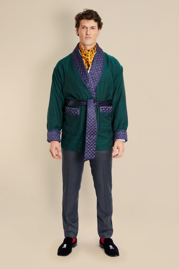 Bown Of London Russborough Short Smoking Jacket In Green Size *