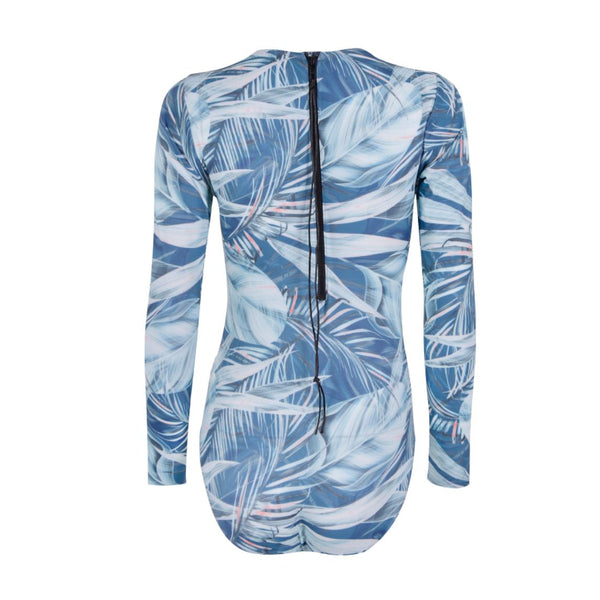 Bown Of London Silver Botanical Long Sleeve Back Zip One-Piece Swimsuit Size *