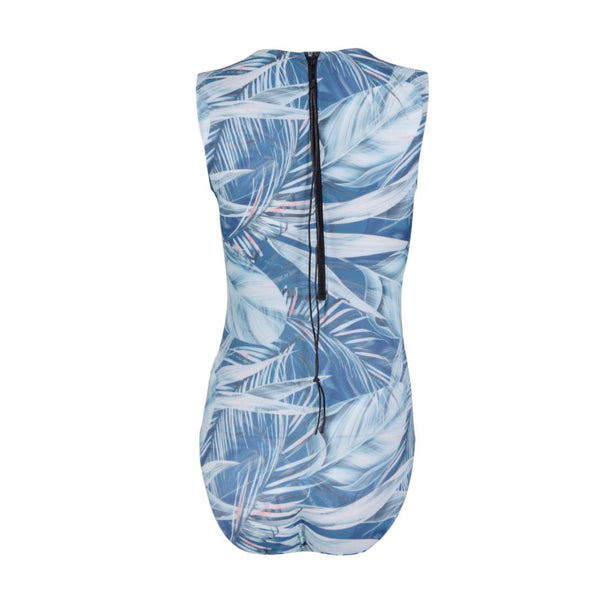 Bown Of London Silver Botanical Sleeveless Back Zip One-Piece Swimsuit Size *