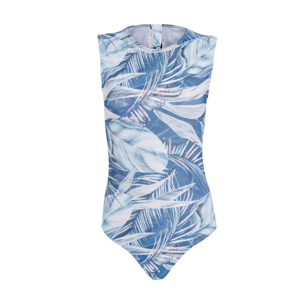 bown of london Silver Botanical Sleeveless Back Zip One-Piece Swimsuit Size *