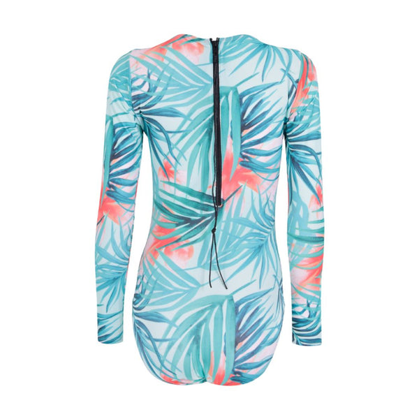 Bown Of London Turquoise Sunrise Long Sleeve Back Zip One-Piece Swimsuit Size *