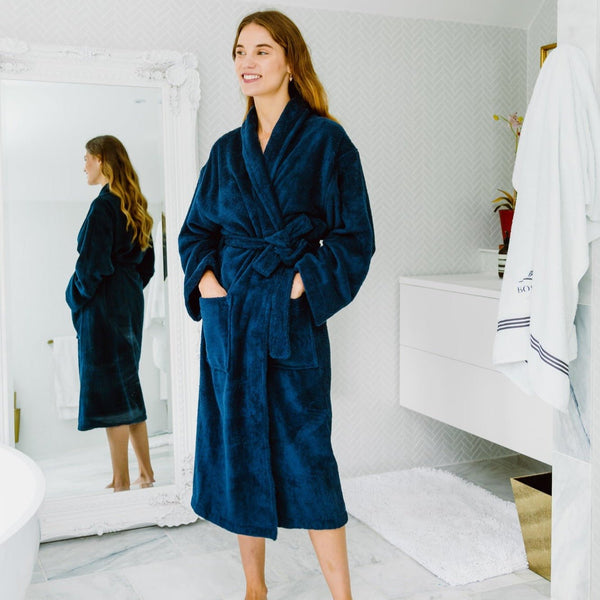 bown of london Women's Towelling Cotton Dressing Gown - Navy Blue Size *