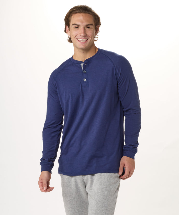 boxercraft Men's Henley Long-Sleeve Tee Navy