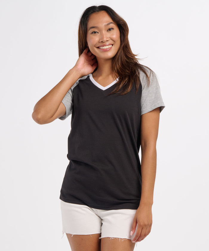 boxercraft Women's Colorblock V-Neck Tee Black
