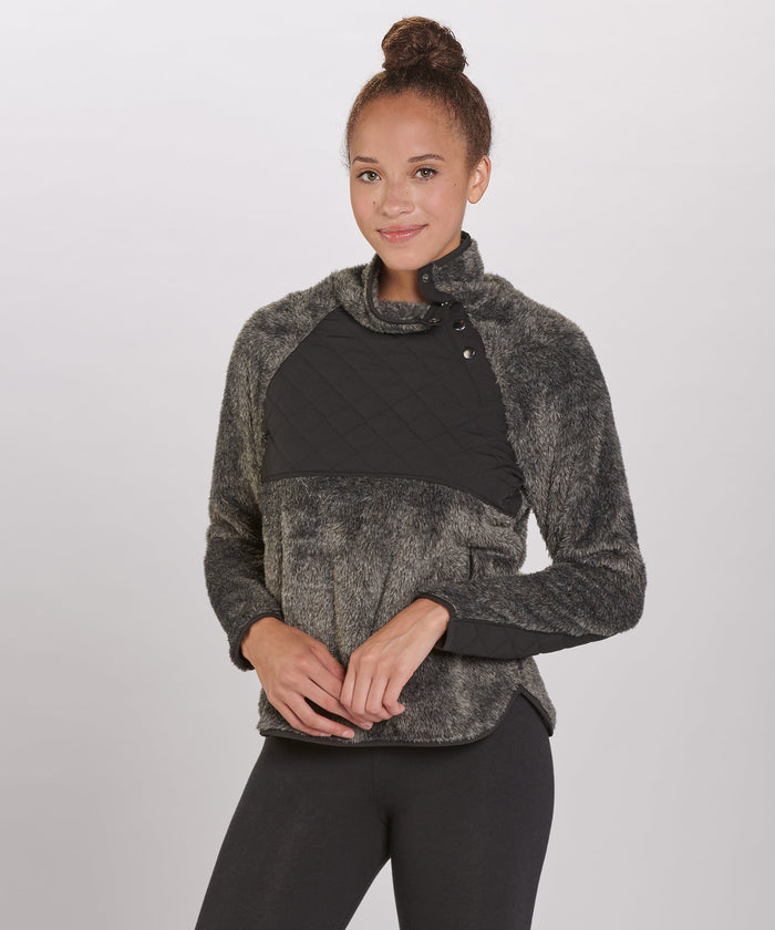 boxercraft Women's Quilted Fuzzy Fleece Pullover Black Pepper/Black