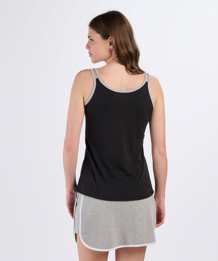Boxercraft Women's Split Shoulder Tank Black/Oxford Heather