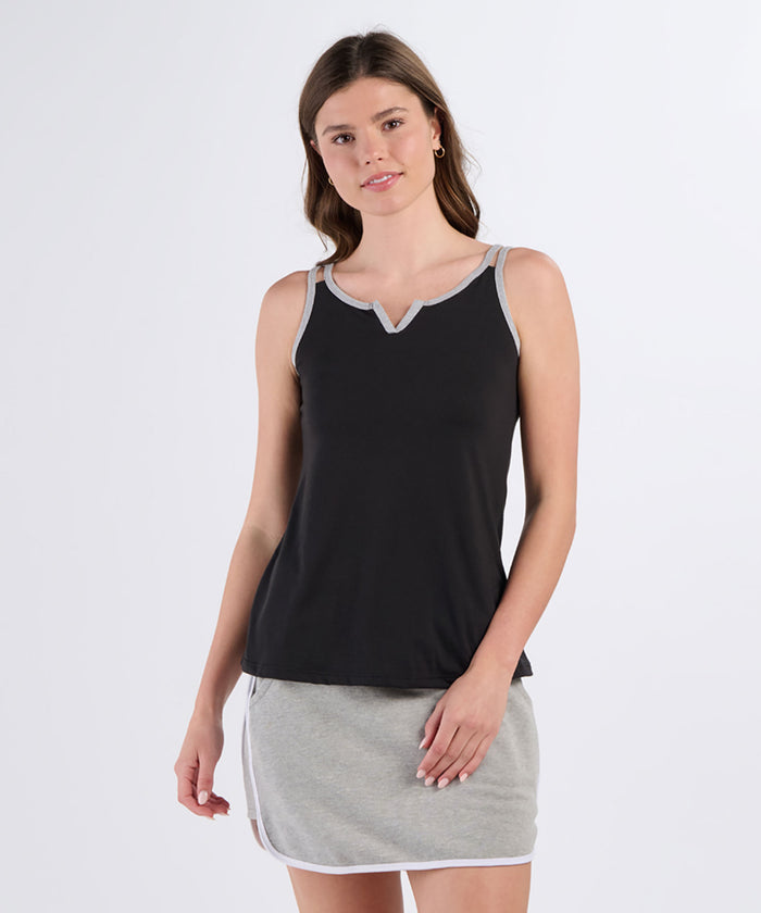 boxercraft Women's Split Shoulder Tank Black/Oxford Heather