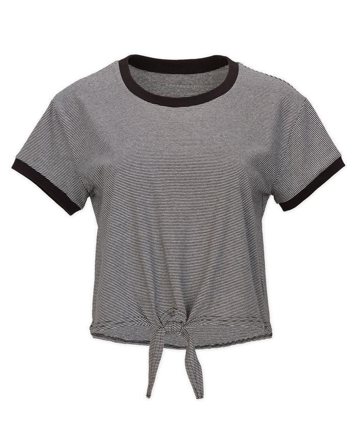 Boxercraft Women's Striped Tie Front Tee Black/White