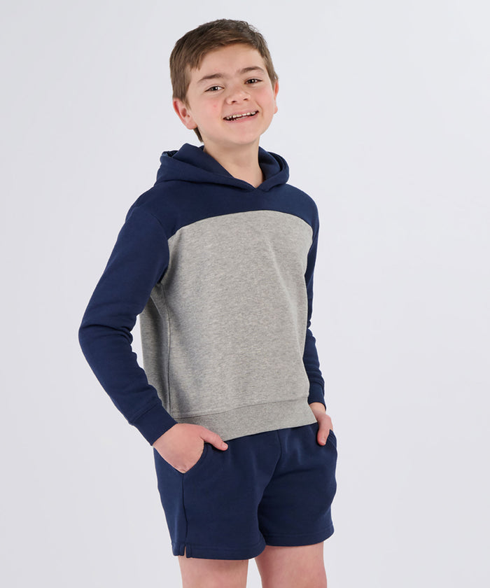 boxercraft Youth Colorblocked Hoodie Navy/Oxford Heather