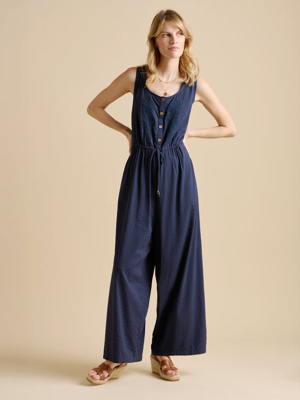 Brakeburn Embroidery Drawstring Tie Jumpsuit