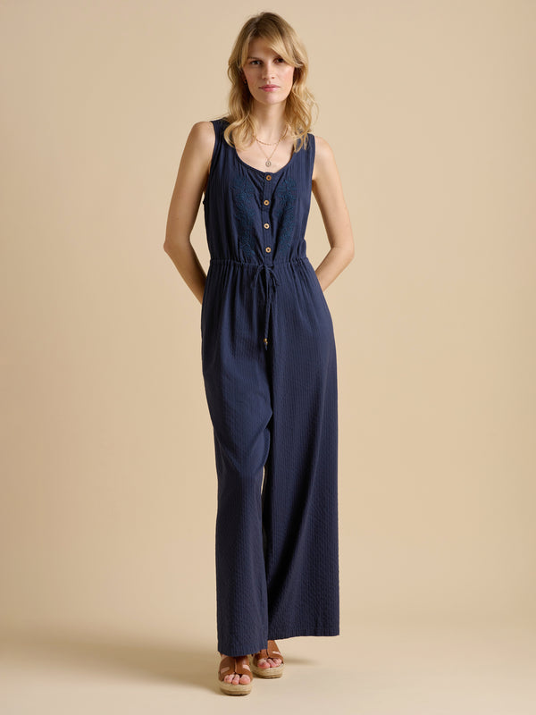 Brakeburn Embroidery Drawstring Tie Jumpsuit