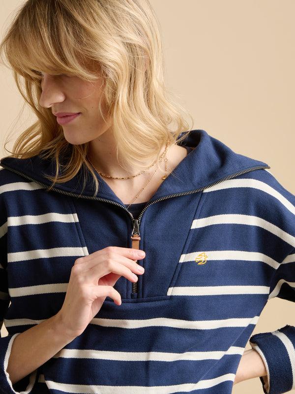 brakeburn Navy Stripe Quarter Zip Sweat