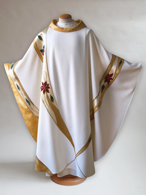bramante Curvilinear Poinsettia Christmas Chasuble