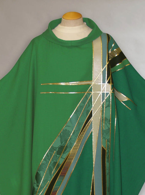 Bramante Green Stained Glass Cross Chasuble