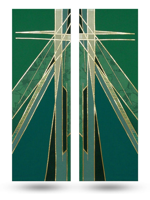 Bramante Stained Glass Cross Green Altar Scarves