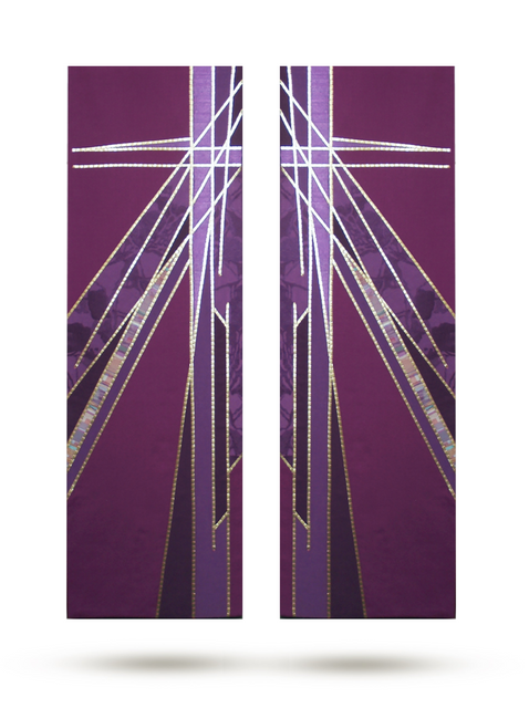 Bramante Stained Glass Cross Purple Altar Scarves