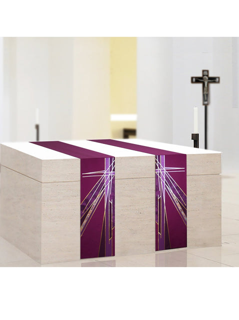 Bramante Stained Glass Cross Purple Altar Scarves