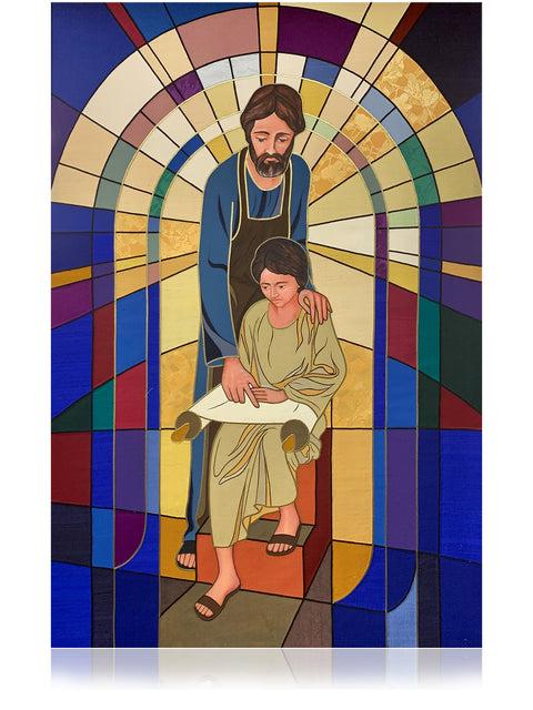 bramante Joseph Teaching Jesus Stained Glass Banner