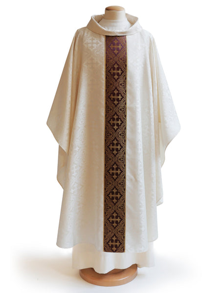 bramante Sample Francis Classic Chasuble in Cross Ecru & Brocade Burgundy