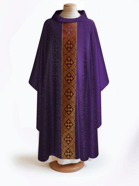 bramante Sample Francis Classic Cross Sarum Blue & Brocade Burgundy Chasuble
