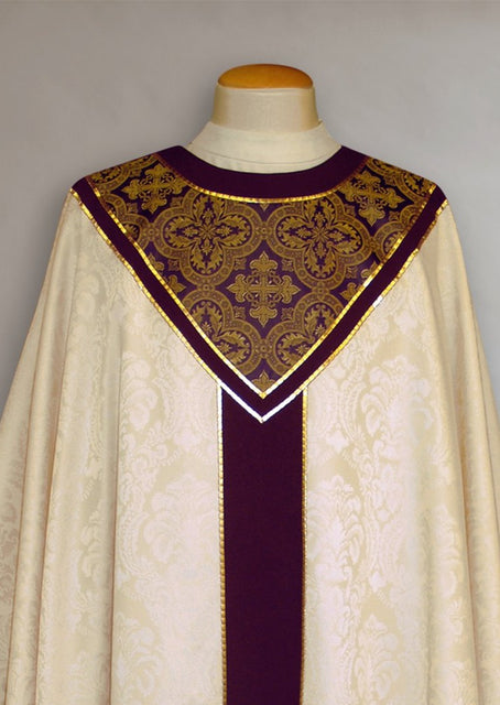Bramante Solemn Florence Brocade Purple & Eggplant Baroque Ecru Sample Chasuble