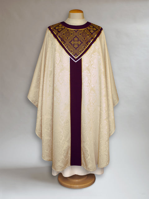 bramante Solemn Florence Brocade Purple & Eggplant Baroque Ecru Sample Chasuble