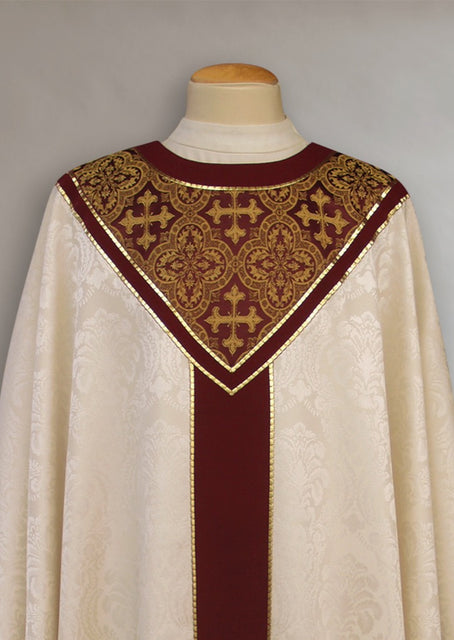 Bramante Solemn Florence Ecru & Burgundy Sample Chasuble