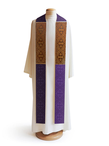 bramante The Francis Classic Burgundy Brocade Cross Sarum Blue Sample Priest Stole