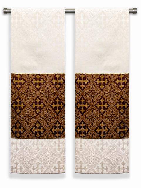 Bramante The Francis Classic Cross Ecru & Brocade Burgundy Altar Scarves