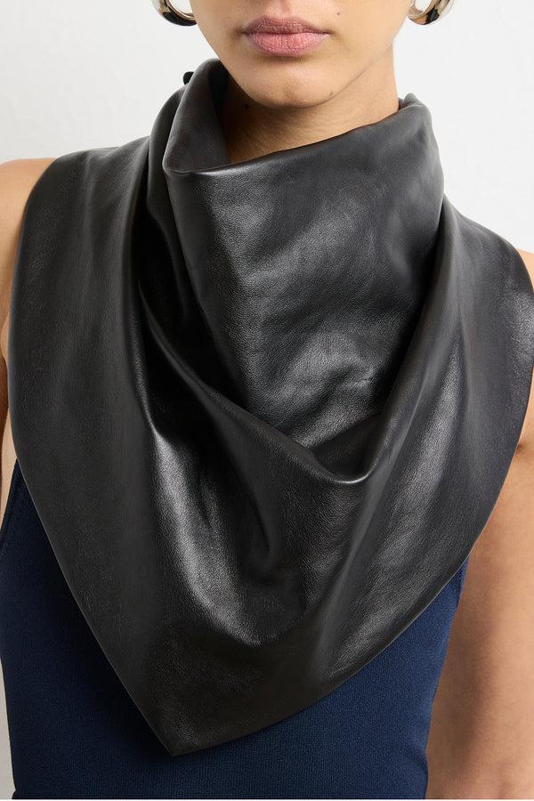 brandon maxwell The Leather Tie Scarf in Black