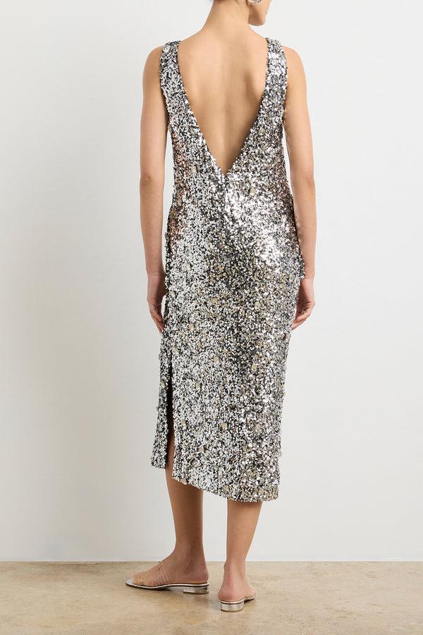 Brandon Maxwell The Santha Dress In Silver Sequin