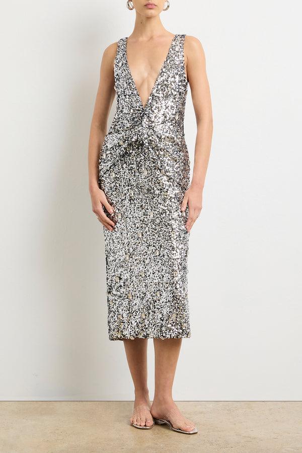 brandon maxwell The Santha Dress in Silver Sequin