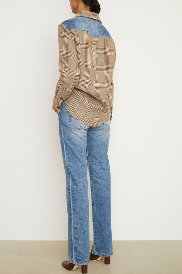 Brandon Maxwell The Vince Button Up In Brown Plaid