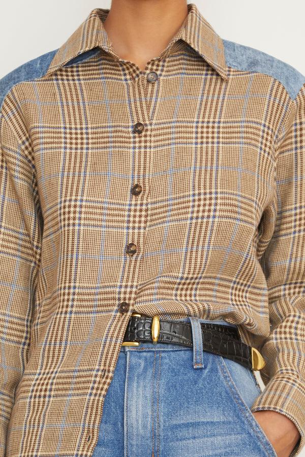 Brandon Maxwell The Vince Button Up In Brown Plaid