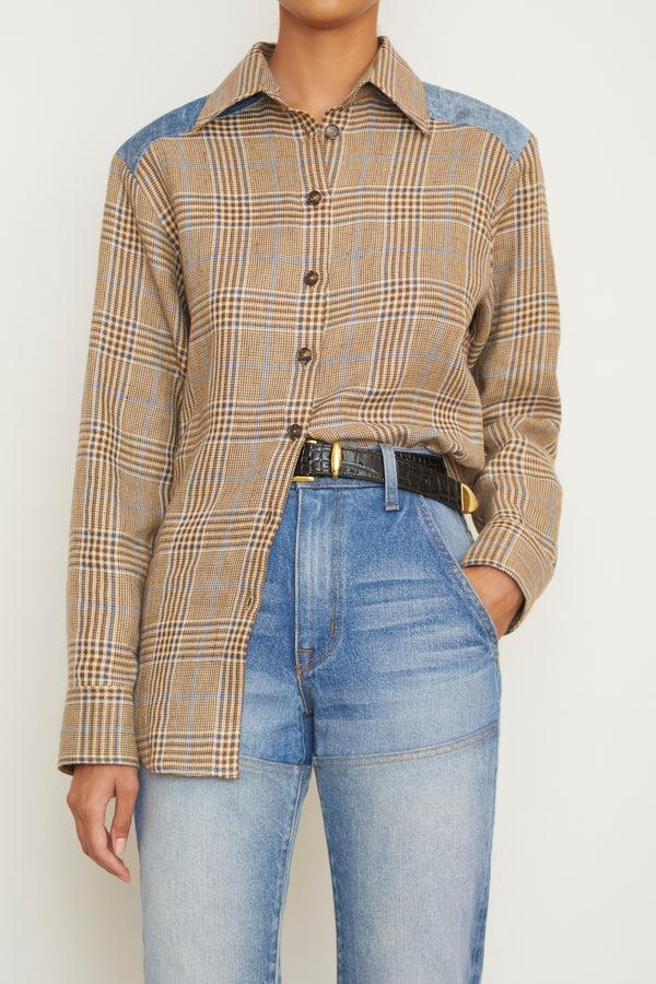 Brandon Maxwell The Vince Button Up In Brown Plaid