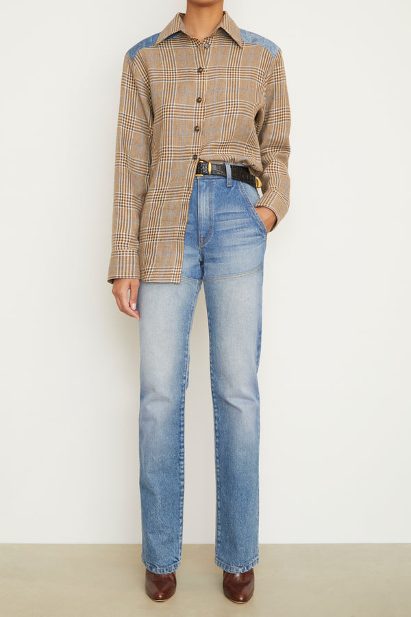 brandon maxwell The Vince Button Up in Brown Plaid