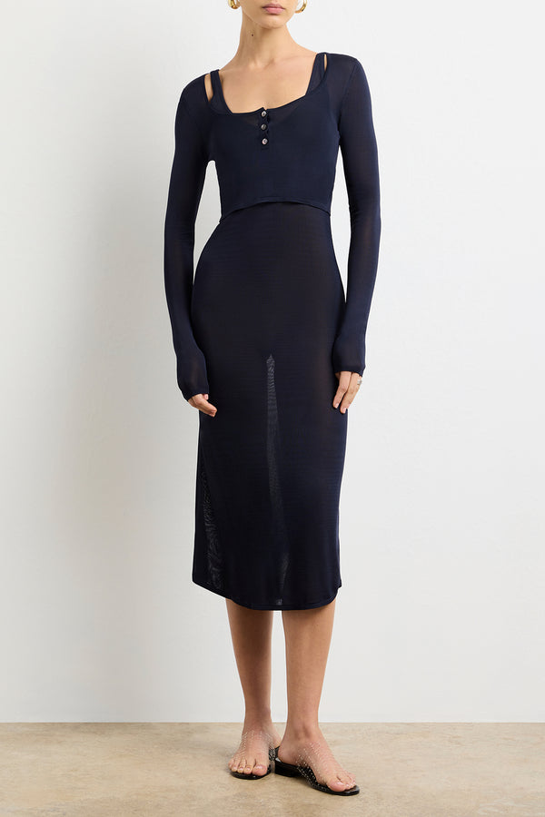 Brandon Maxwell The Wylder Cropped Henley In Navy