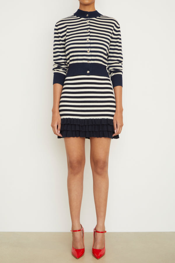 Brandon Maxwell The Aubrey Cashmere Cardigan In Navy And Ivory Stripe