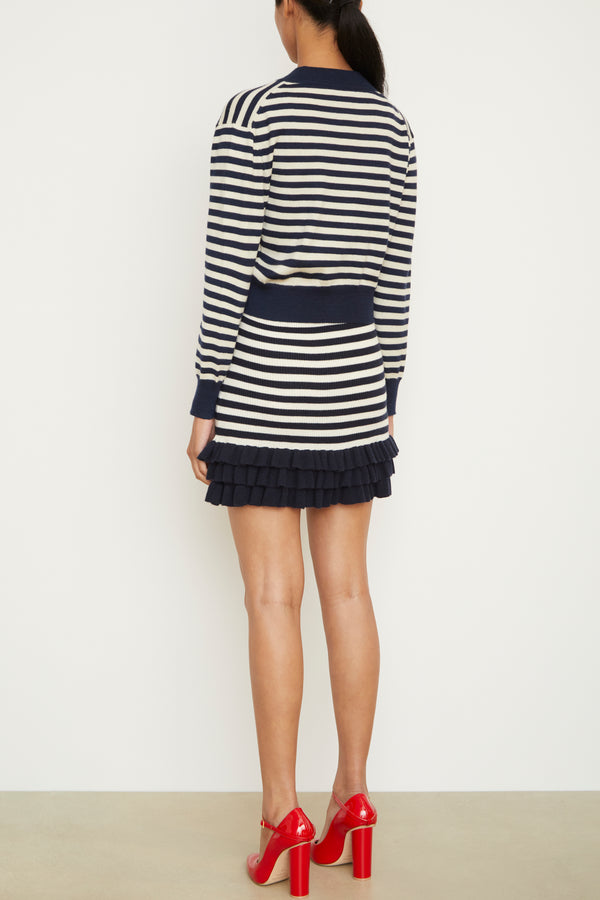 Brandon Maxwell The Aubrey Cashmere Cardigan In Navy And Ivory Stripe